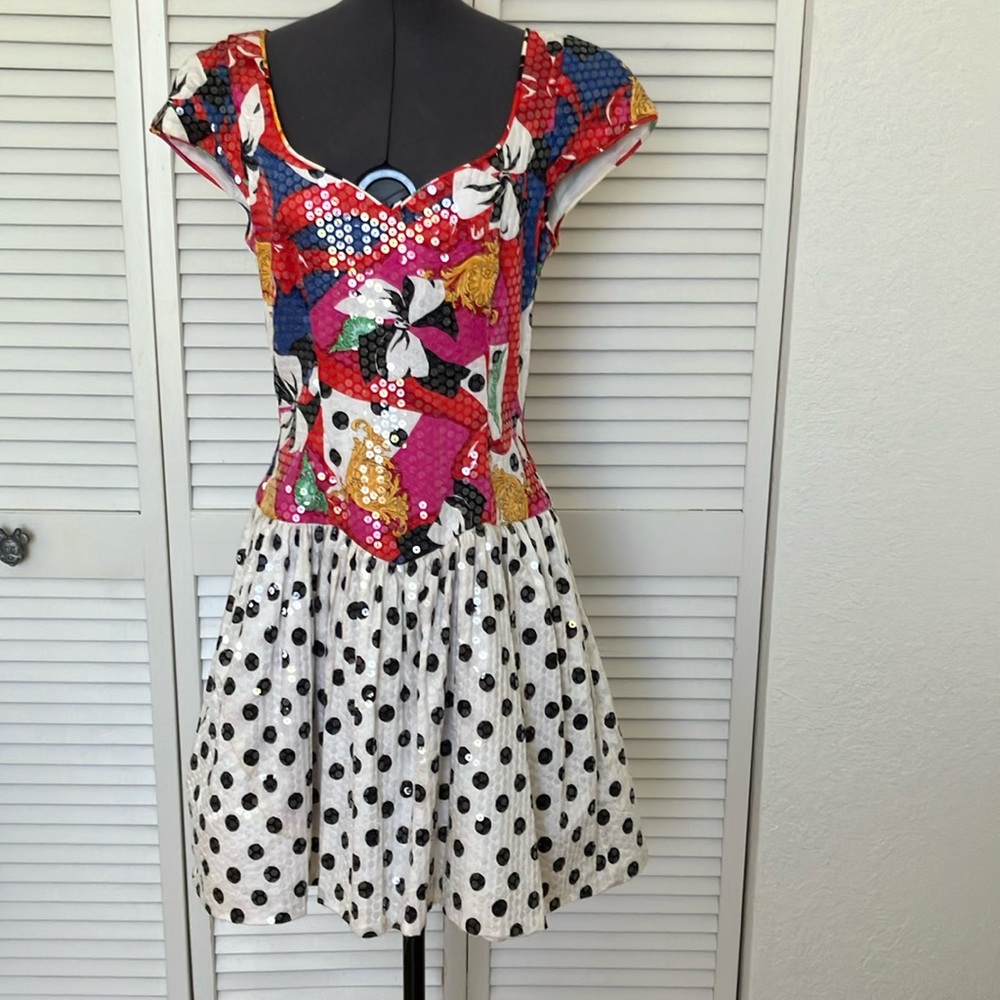 Colorblock Floral & Polka Dot Women’s Dress - Multicolor